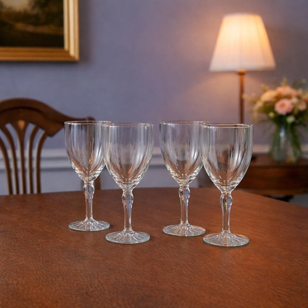 Vintage Crystal Goblets Set of 4 Optic Swirl Starburst Base 7 Inch